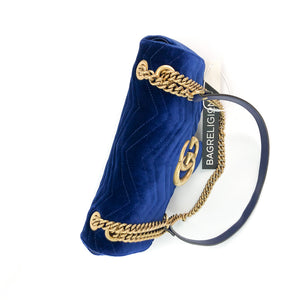 Marmont Matelasse Medium Shoulder Bag in Blue Velvet