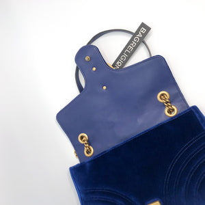 Marmont Matelasse Medium Shoulder Bag in Blue Velvet