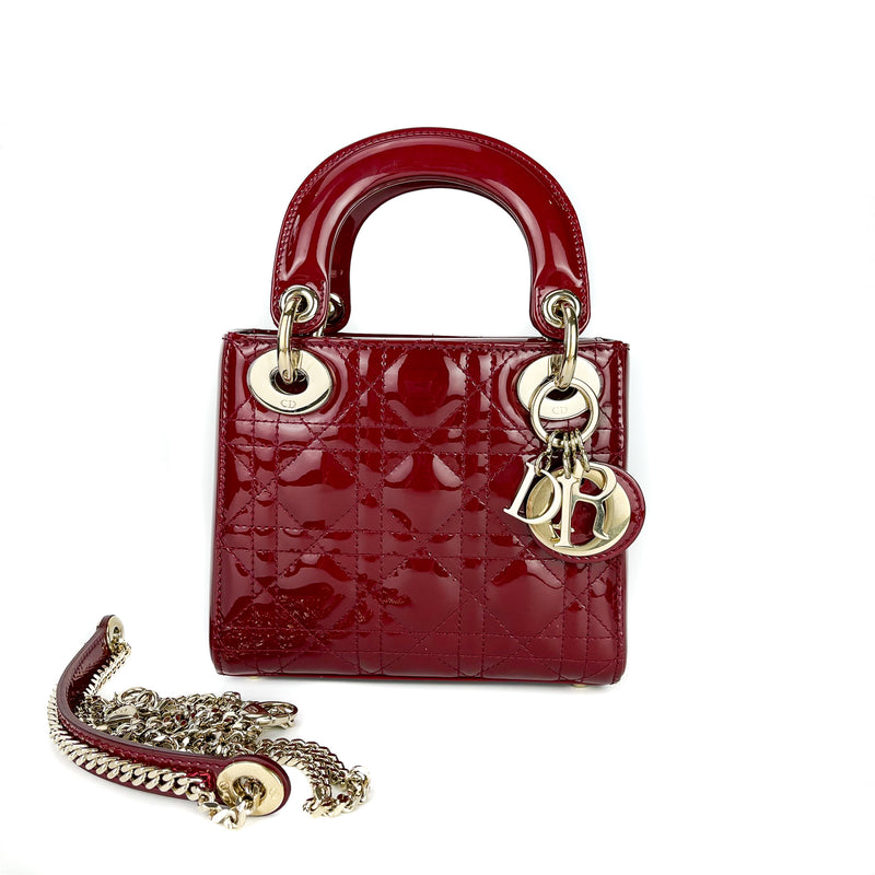 NEW in Lt ED BOX LADY DIOR Cherry Red Patent Cannage