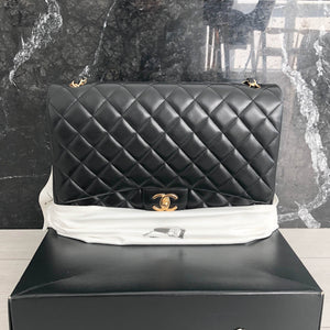 Double Flap Maxi in Black Lambskin with GHW
