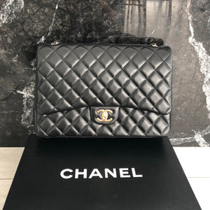 Double Flap Maxi in Black Lambskin with GHW