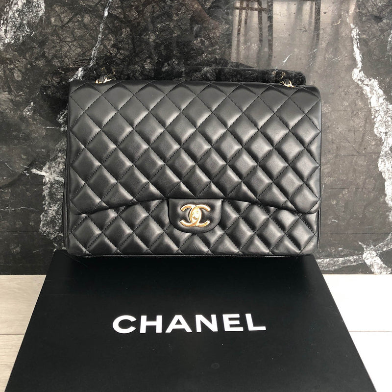 Double Flap Maxi in Black Lambskin with GHW
