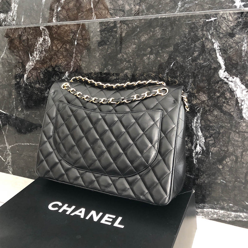 Double Flap Maxi in Black Lambskin with GHW