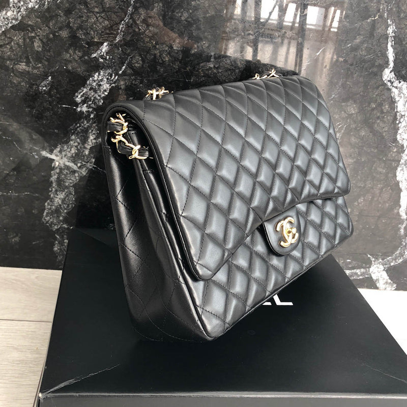 Double Flap Maxi in Black Lambskin with GHW
