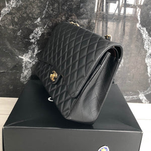Double Flap Maxi in Black Lambskin with GHW