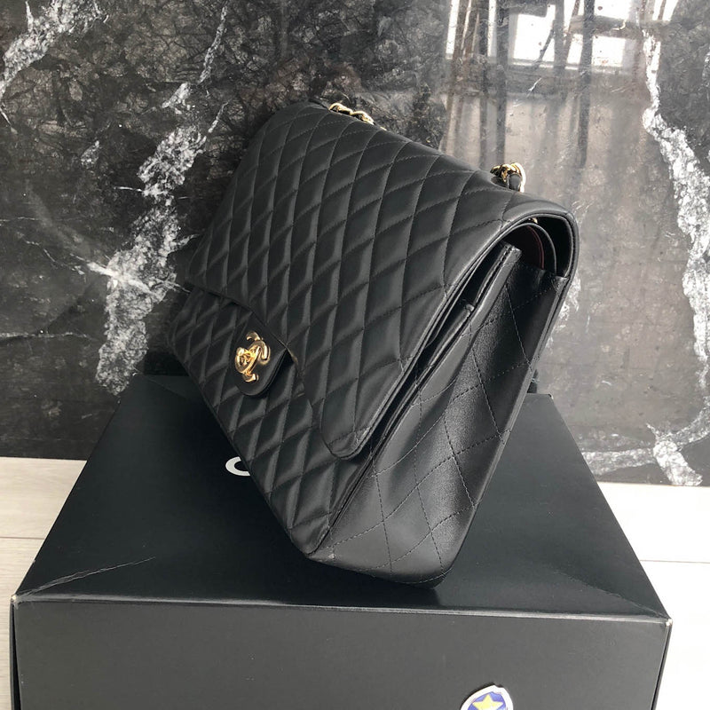 Double Flap Maxi in Black Lambskin with GHW