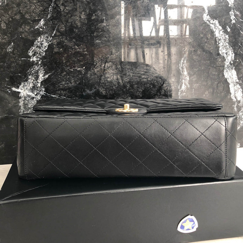 Double Flap Maxi in Black Lambskin with GHW