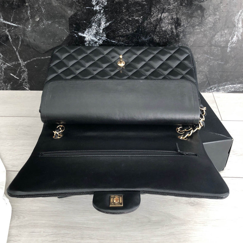 Double Flap Maxi in Black Lambskin with GHW