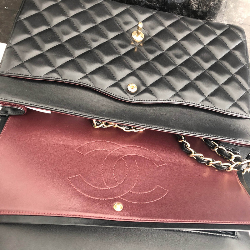 Double Flap Maxi in Black Lambskin with GHW