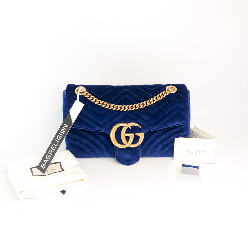 Marmont Matelasse Medium Shoulder Bag in Blue Velvet