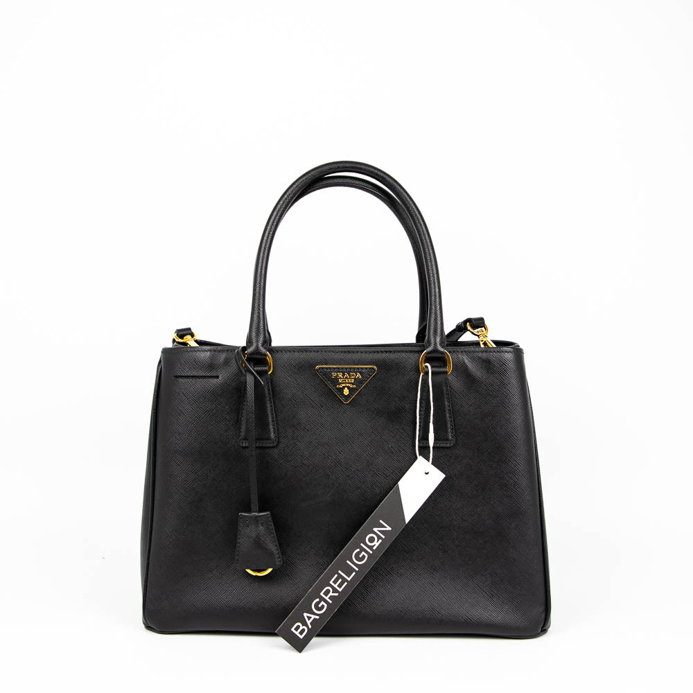 Saffiano Black Single-Zip Galleria Medium Tote with GHW