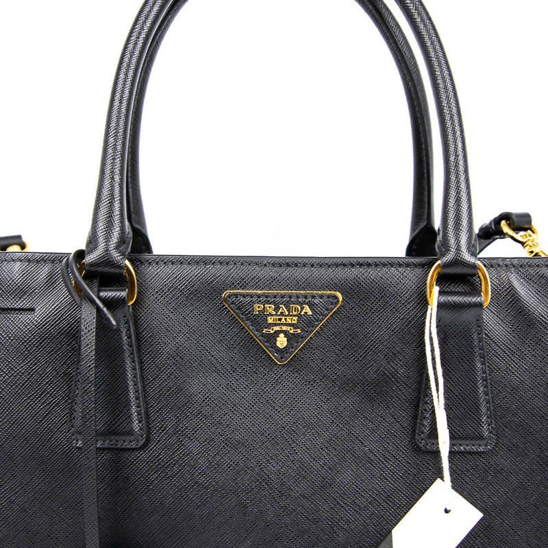 Saffiano Black Single-Zip Galleria Medium Tote with GHW