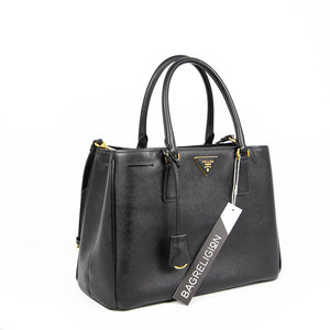 Saffiano Black Single-Zip Galleria Medium Tote with GHW