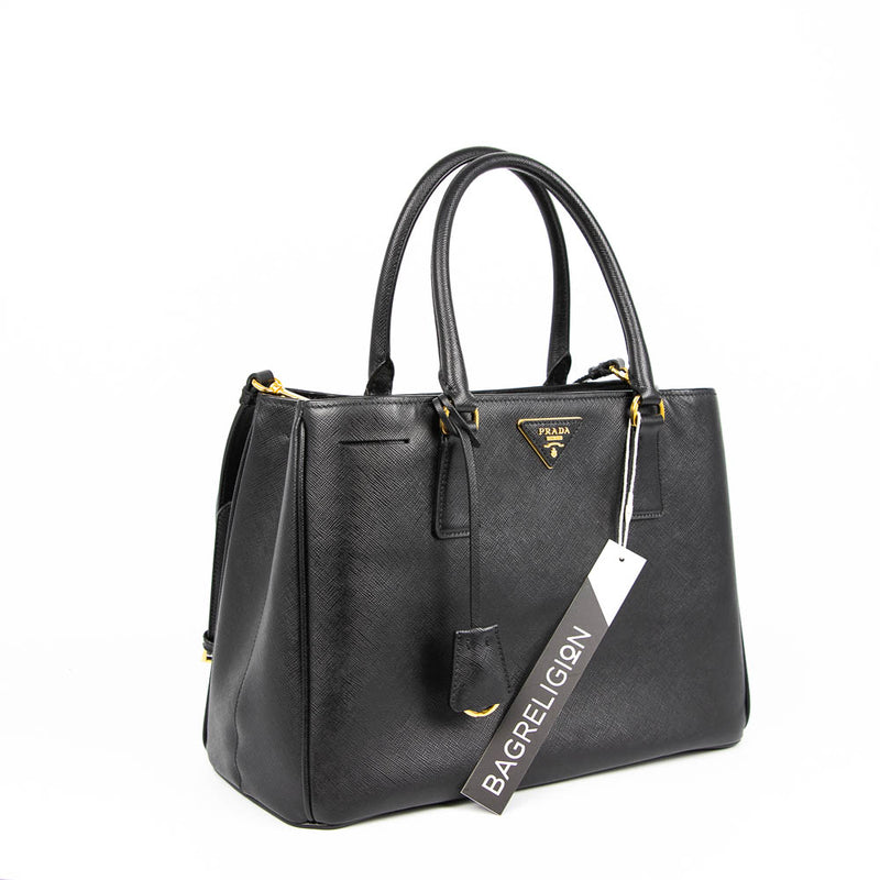 Saffiano Black Single-Zip Galleria Medium Tote with GHW