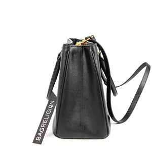 Saffiano Black Single-Zip Galleria Medium Tote with GHW