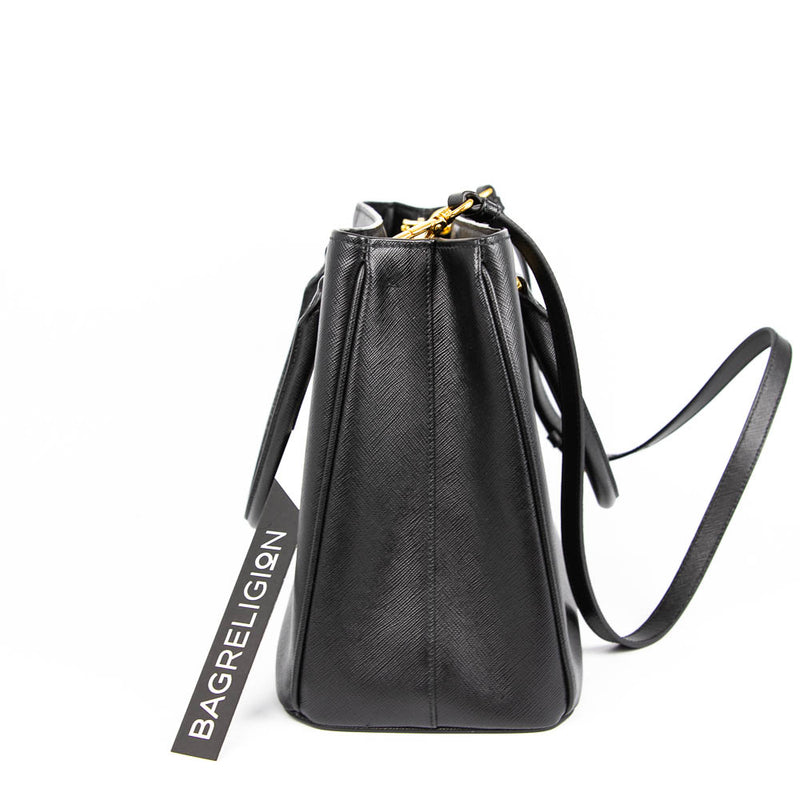 Saffiano Black Single-Zip Galleria Medium Tote with GHW