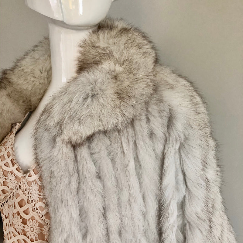 Blue Fox Fur Coat in White