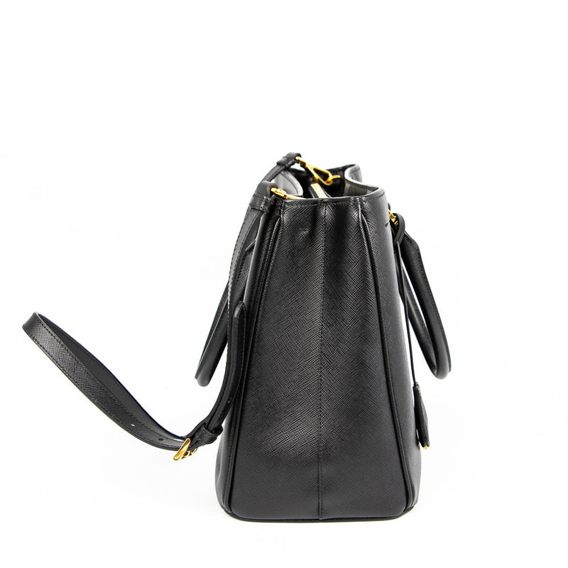 Saffiano Black Single-Zip Galleria Medium Tote with GHW