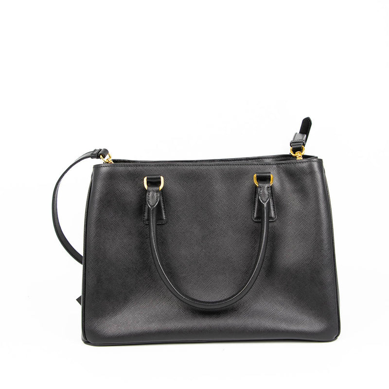 Saffiano Black Single-Zip Galleria Medium Tote with GHW
