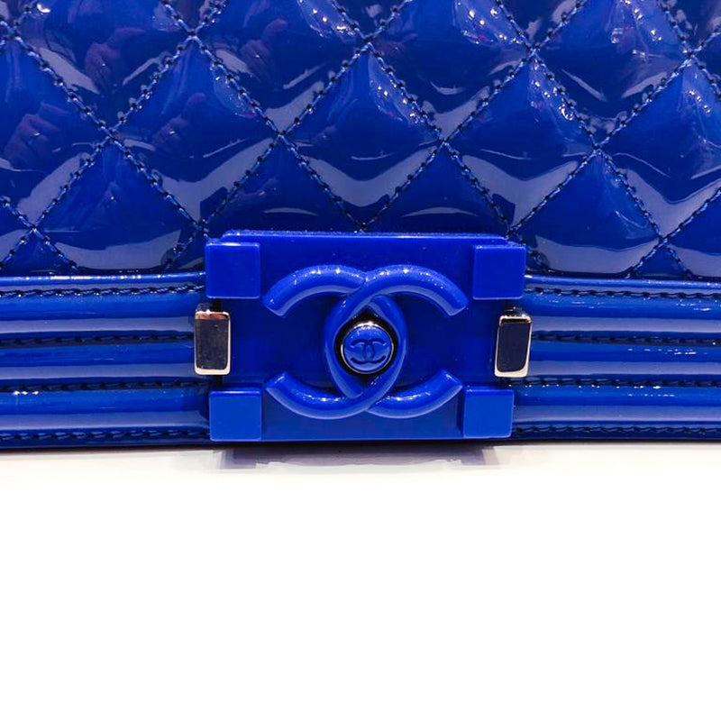 Old Medium Boy Bag in Blue Patent Leather with SHW