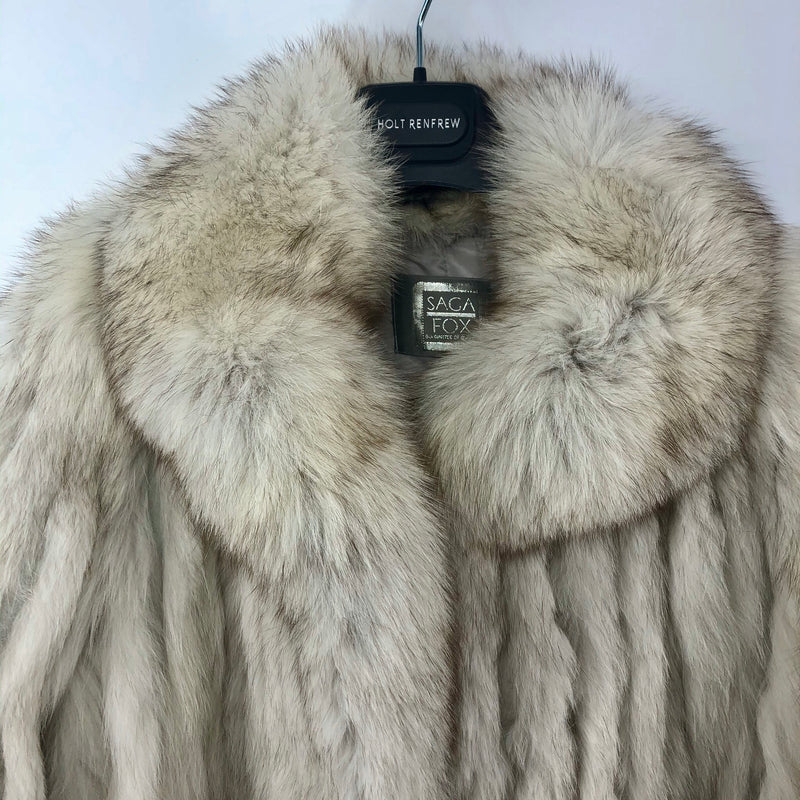 Blue Fox Fur Coat in White