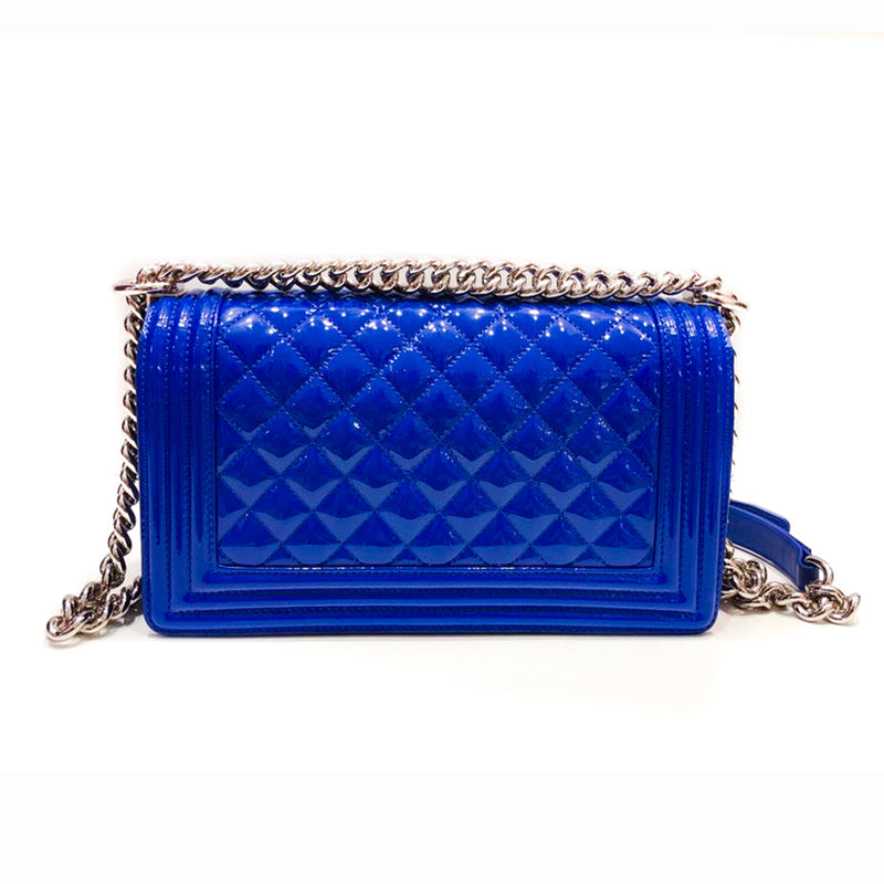 Old Medium Boy Bag in Blue Patent Leather with SHW