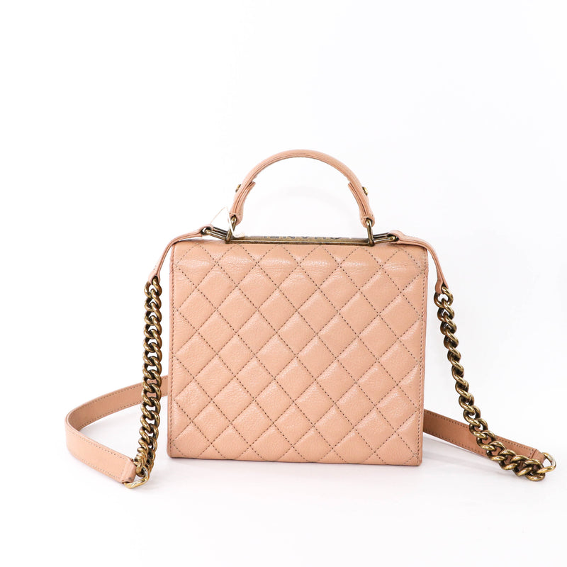 Rita Beige Top Handle Quilted Bag Crossbody