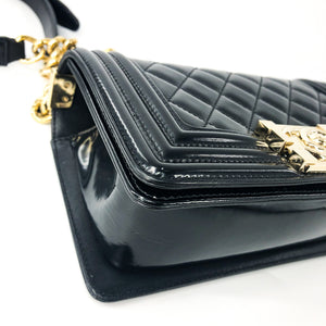 Small Boy Bag in Black Patent Leather with Shiny GHW