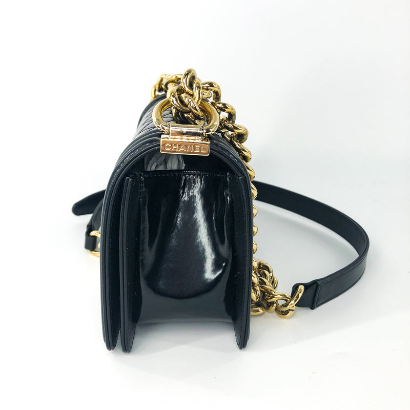 Small Boy Bag in Black Patent Leather with Shiny GHW