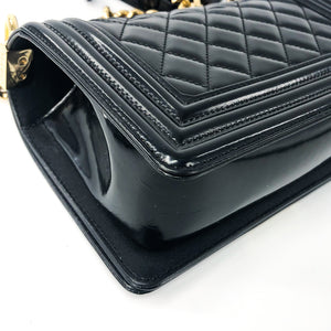 Small Boy Bag in Black Patent Leather with Shiny GHW