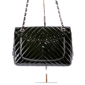 Classic Jumbo in Chevron Patent Leather with SWH Black