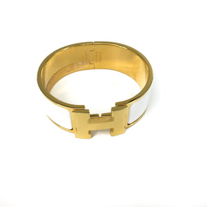 Clic H Bracelet in White Enamel & Gold Plated Hardware
