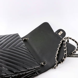 Classic Jumbo in Chevron Patent Leather with SWH Black