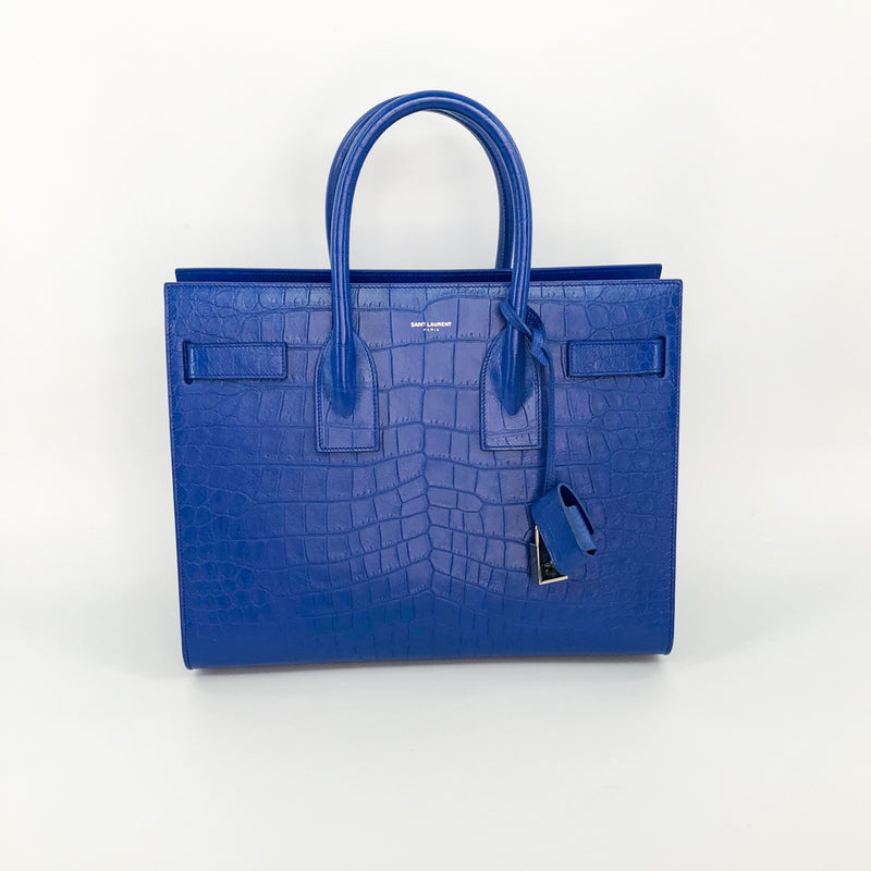 Sac De Jour Small in Embossed Croc Electric Blue