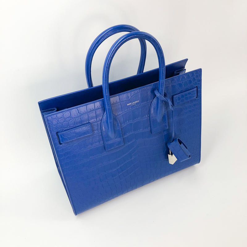 Sac De Jour Small in Embossed Croc Electric Blue