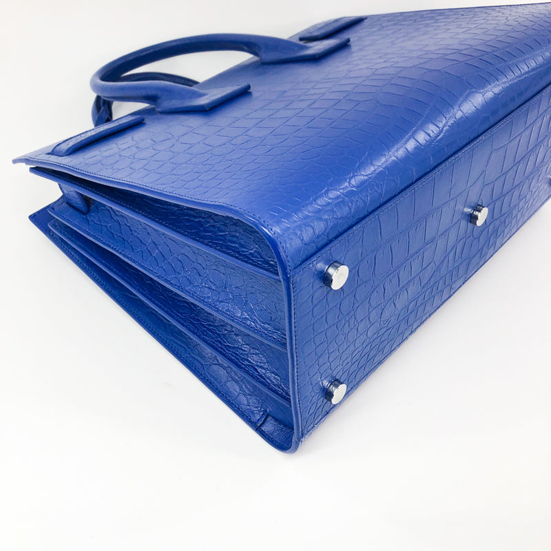 Sac De Jour Small in Embossed Croc Electric Blue