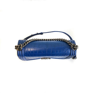 Medium Boy Bag in Blue Crocodile Leather