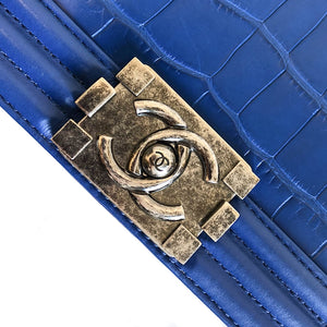 Medium Boy Bag in Blue Crocodile Leather