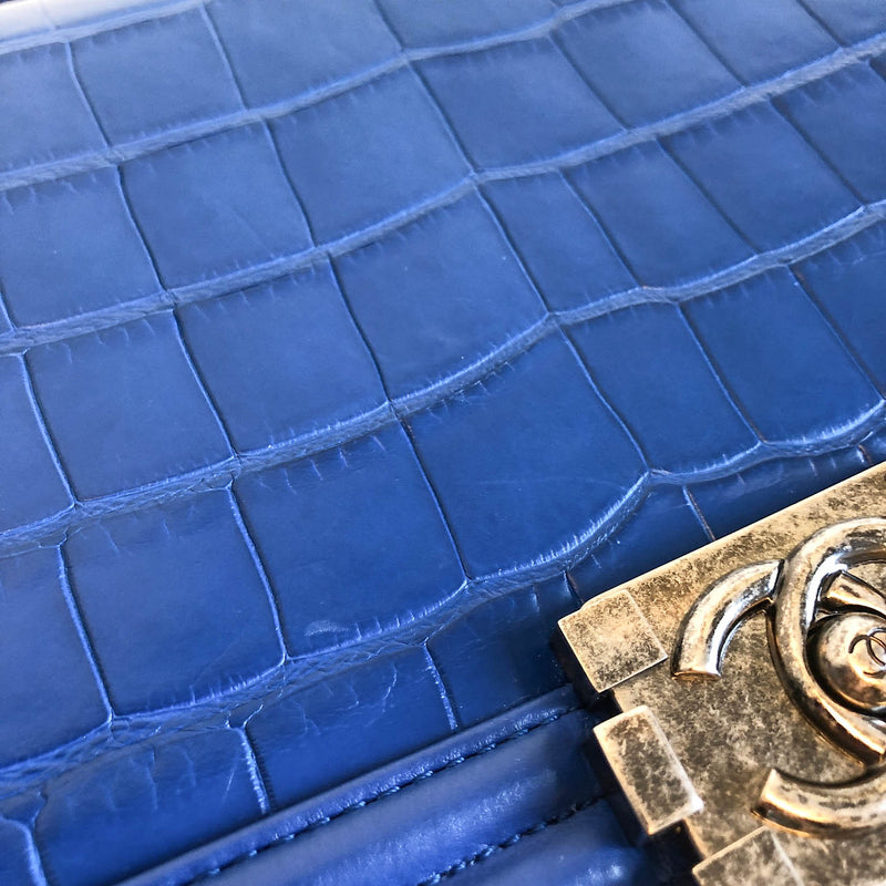 Medium Boy Bag in Blue Crocodile Leather
