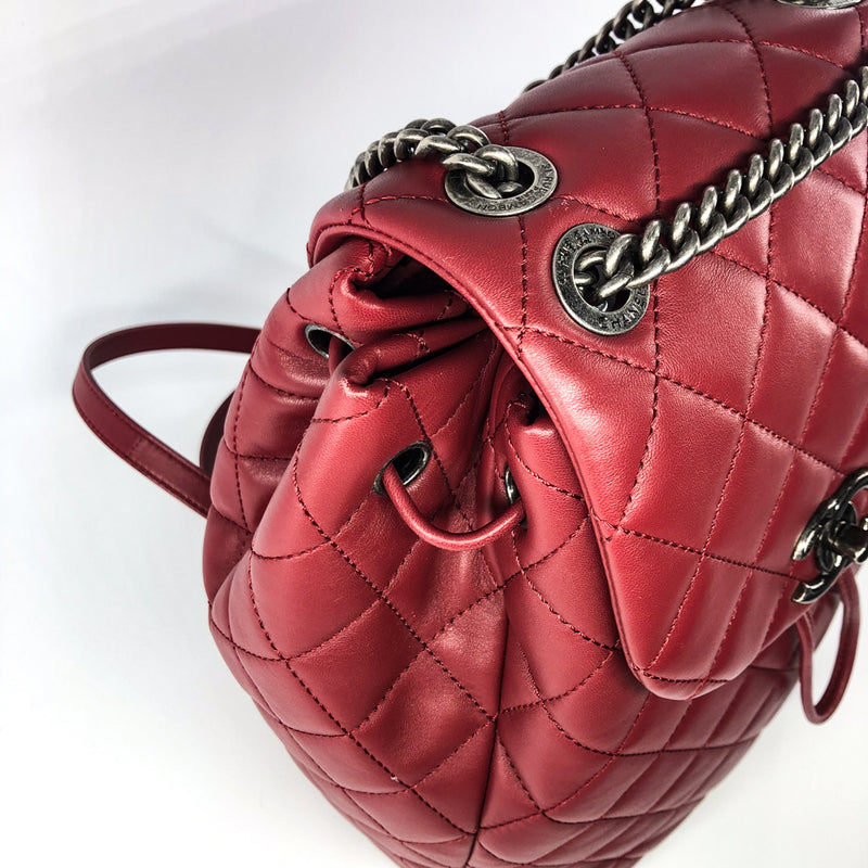 Quilted Backpack in Deep Red