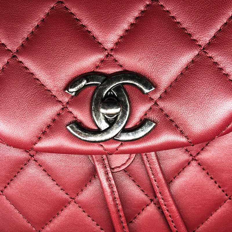 Quilted Backpack in Deep Red