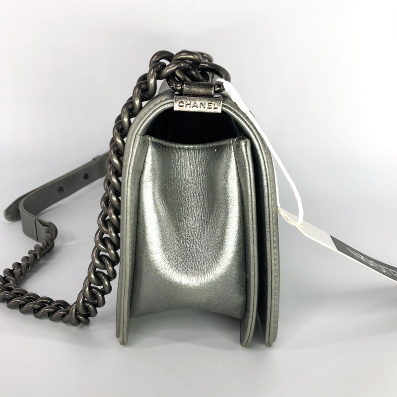 Silver Lambskin Boy Old Medium With Ruthenium Hardware