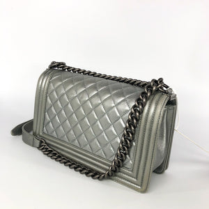 Silver Lambskin Boy Old Medium With Ruthenium Hardware