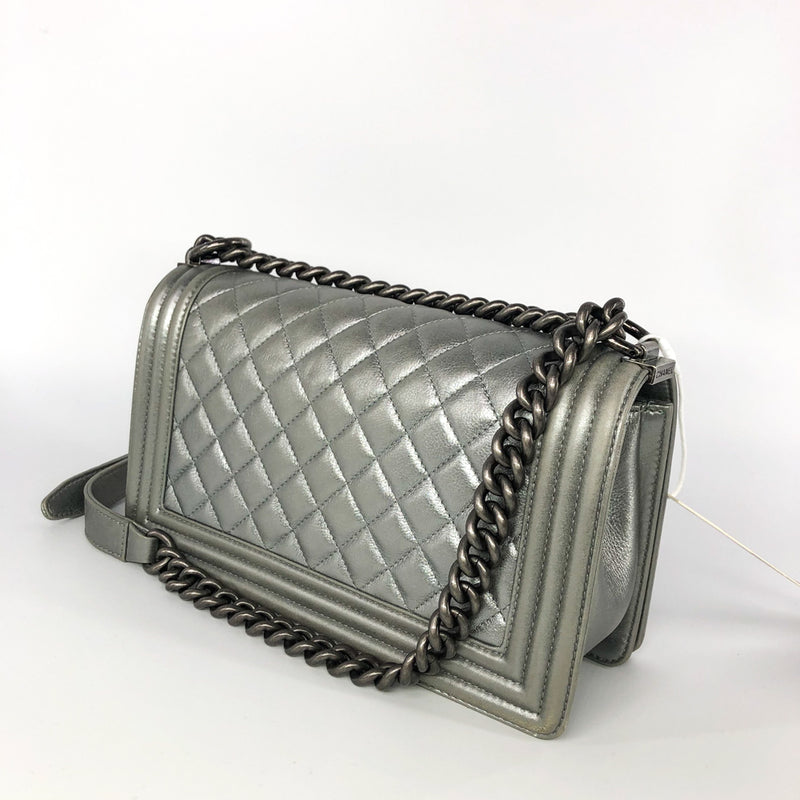 Silver Lambskin Boy Old Medium With Ruthenium Hardware