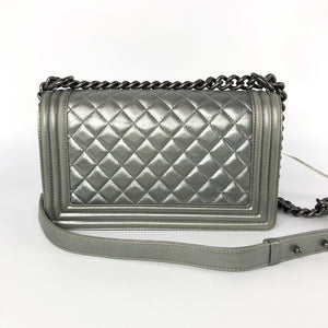 Silver Lambskin Boy Old Medium With Ruthenium Hardware