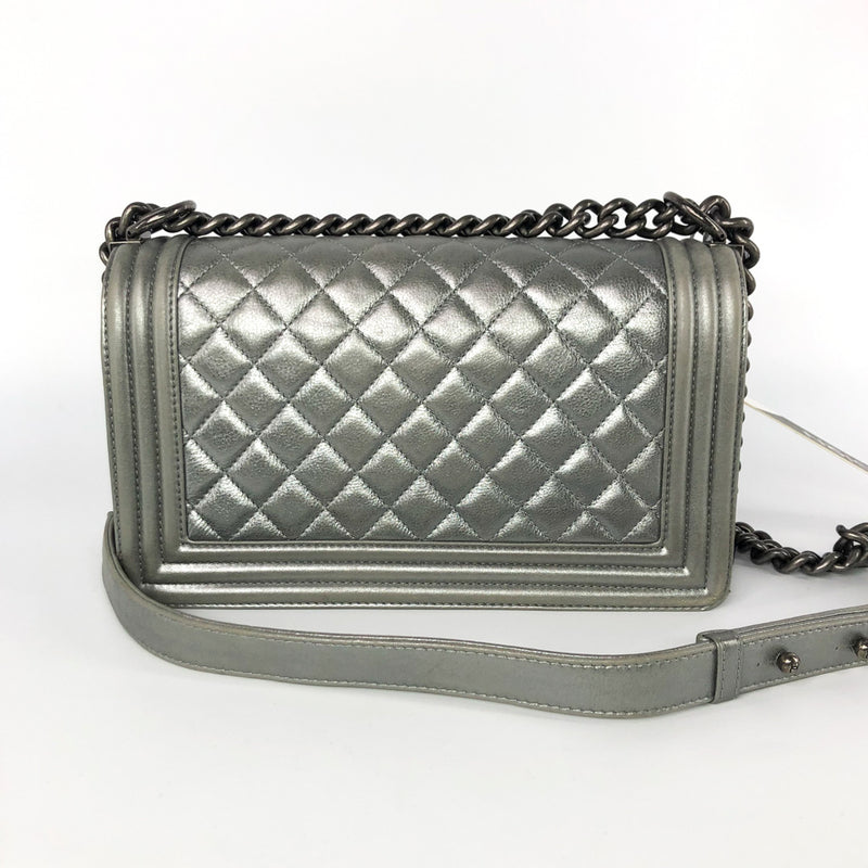Silver Lambskin Boy Old Medium With Ruthenium Hardware