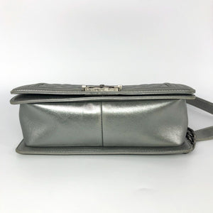 Silver Lambskin Boy Old Medium With Ruthenium Hardware