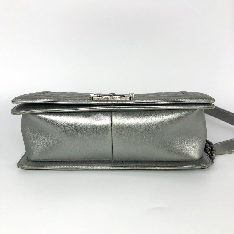 Silver Lambskin Boy Old Medium With Ruthenium Hardware