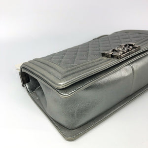 Silver Lambskin Boy Old Medium With Ruthenium Hardware