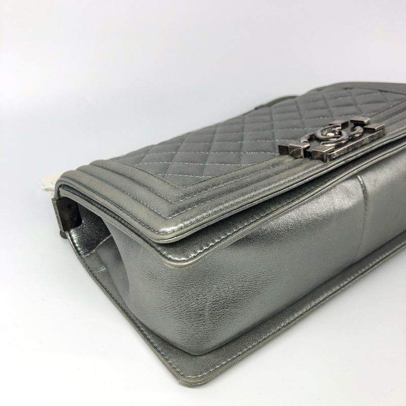 Silver Lambskin Boy Old Medium With Ruthenium Hardware